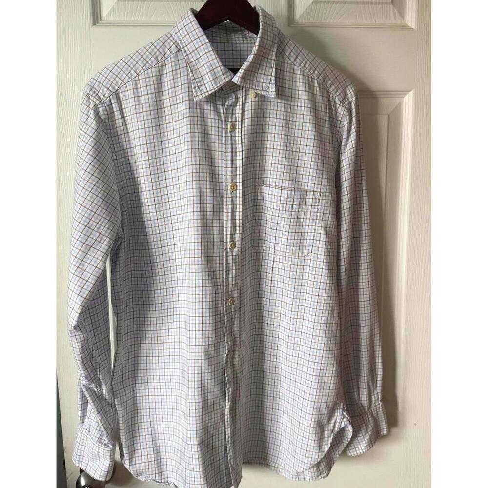 Onward Reserve Lebel shirt Men size M blue/beige/white long sleeve 100% cotton